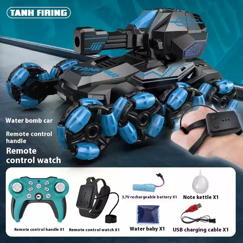 Remote controlled tank vehicle gesture sensing drift can fire water bombs, six wheel four-wheel drive off-road climbing toy