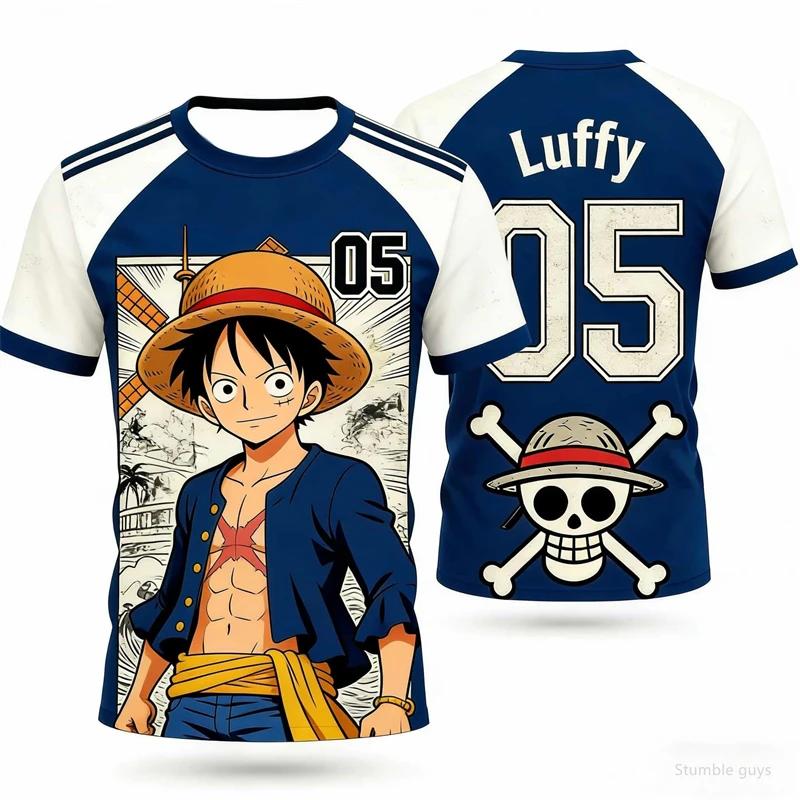 Men's One Piece Anime T-Shirt Luffy Minimal Print Boys Clothes Girls Short Sleeve Men Jersey Casual Lightweight