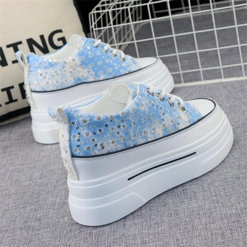 Fashion Woman Height Increasing Shoes 8CM Heels Spring Summer Wedges Breathable Women Sneakers Casual Platform Trainers White Shoes