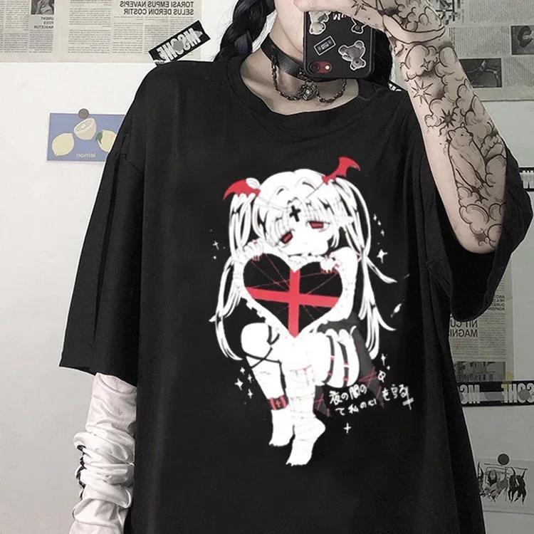 

Женская футболка Harajuku Goth Женская футболка Эстетическая свободная панк темный гранж женские готические топы футболки одежда уличная одежда Y2k 4XL