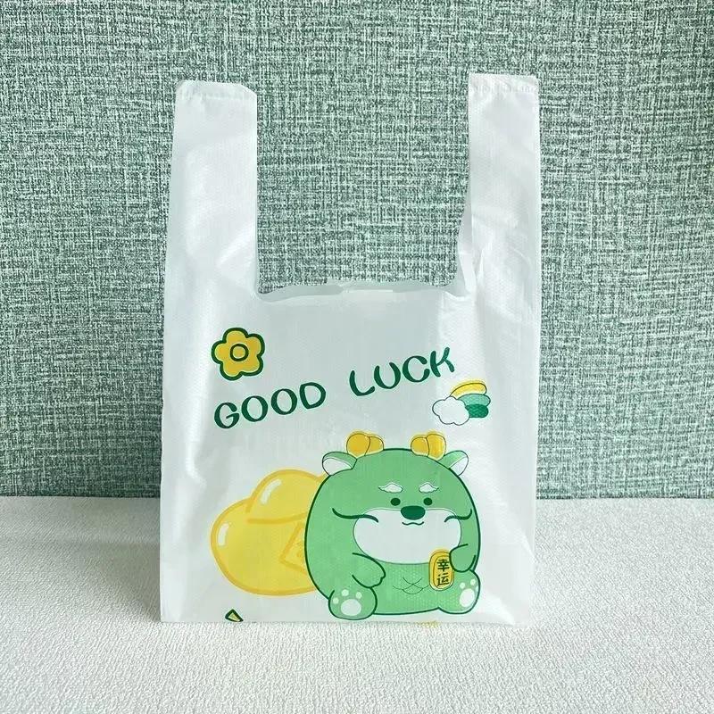 Handheld Plastic Bag Pink Cartoon Rabbit Pattern Shopping Mall Shopping Packing Bag Food Dessert Biscuit Packing Handle Bags