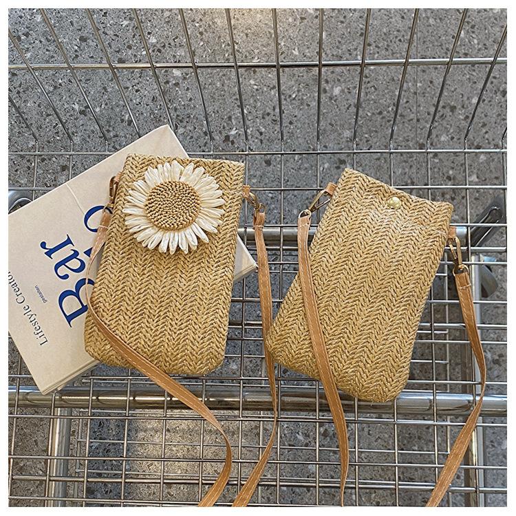 Straw Woven Shoulder Bag for Women, Trendy Sunflower Crossbody Purse, Soft Casual Handbag KTB