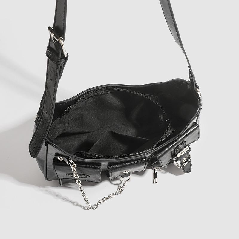 Casual Versatile Fashion Single Shoulder Underarm Bag Millennial Hot Girl Bag Sweet Cool Multi-pocket Motorcycle Crossbody Chain Bag for Women