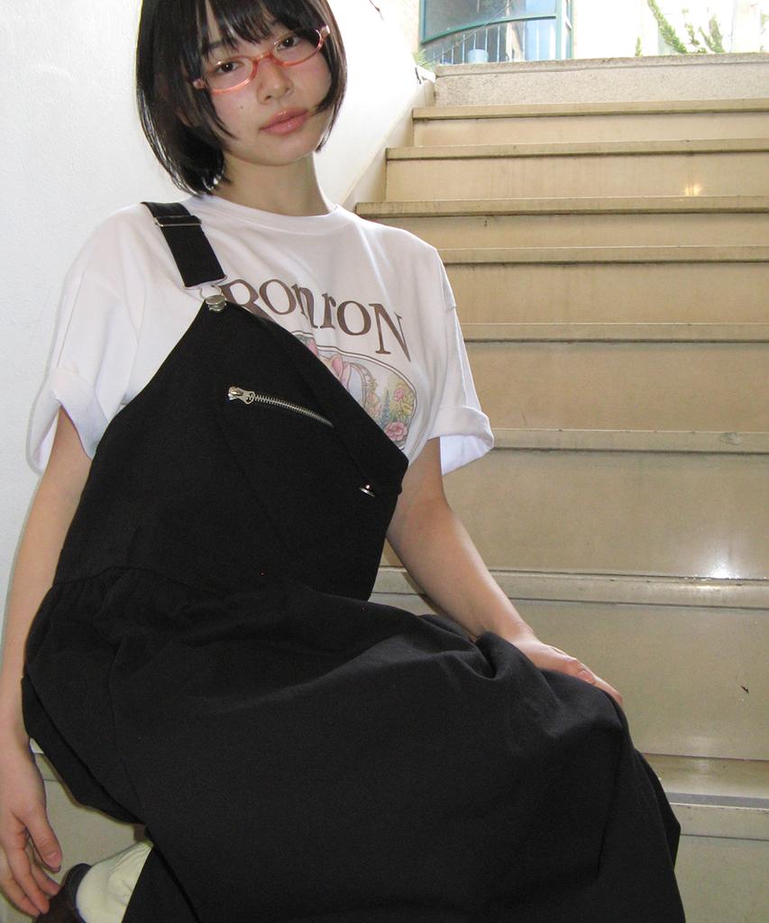 Ronron Heart Zip Pocket Overall Skirt Black