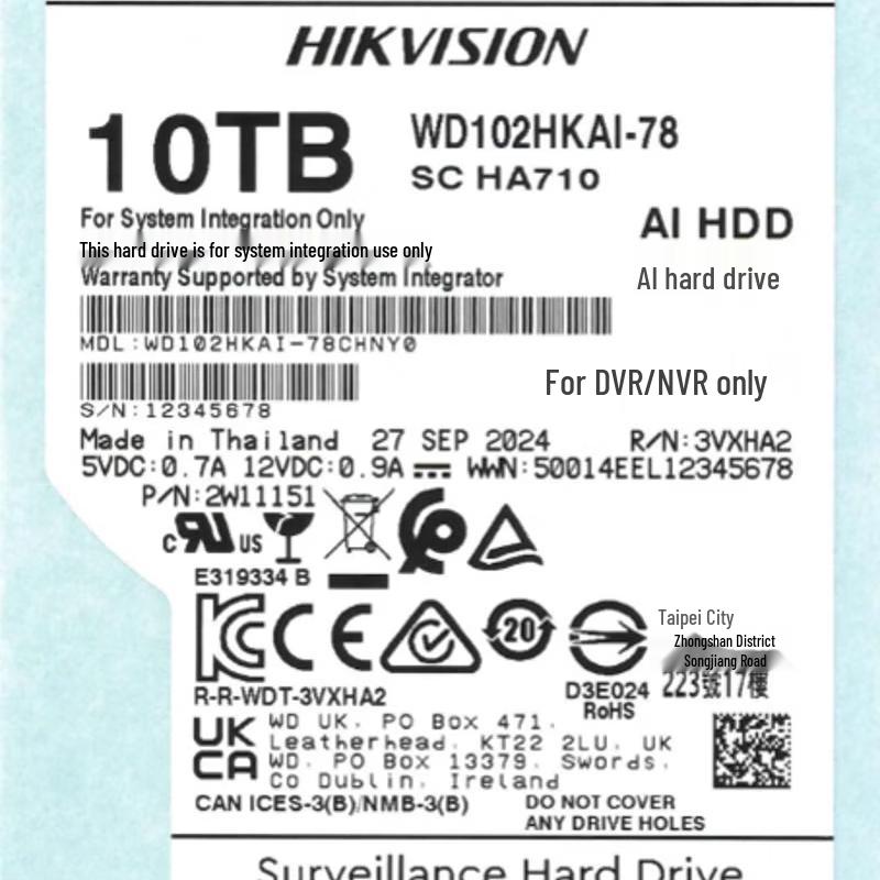 HIKVISION 10TB WD Surveillance HDD