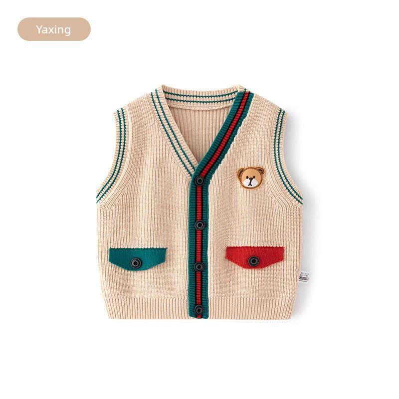 Children's Clothing Spring and Autumn Child Bear Sweater Baby Cardigan Outwear Girl's Knitted Shirt Boy V Neck Sweater