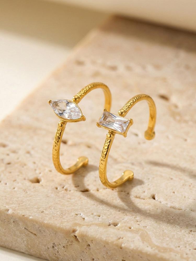 Anello Aperto Quadrato in Acciaio Inossidabile con Zircone Colore Oro Anelli Geometrici con Zirconia Cubica Gioielli Sottili per Feste Regali