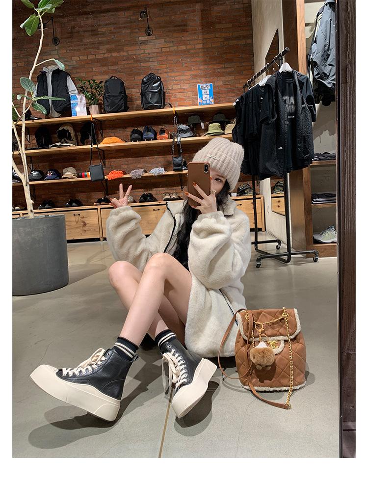 

Ботинки из овчины с круглым носком и толстой внутренней подошвой, увеличивающие высоту голенища, повседневные высокие ботинки, женские кожаные ботинки Martin, ботинки Knight Locomotive, короткие ботинки 40 чёрный