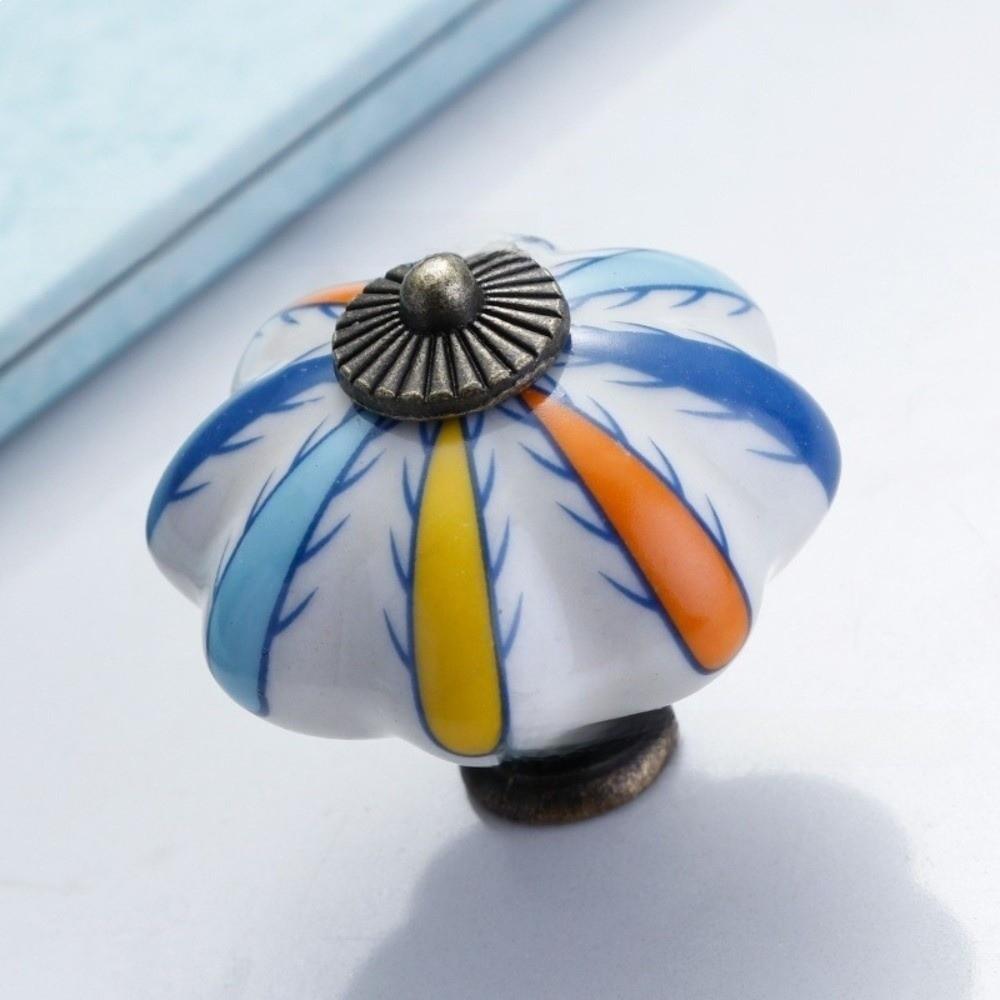 Pumpkin Shape Cabinet Door Knobs Floral Pattern Ceramic Cabinet Knobs Cupboard Door