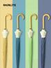 Rainlite Japanese and Korean Small Fresh Long Handle Umbrella 16 Bone Large Straight Rod Sunny Umbrella Windproof Wood Curved Handle Umbrella