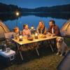 Camping Table 117 X 60 Cm Aluminum Folding Table with Roll-up Tabletop Wood-look Carrying Bag Waterproof