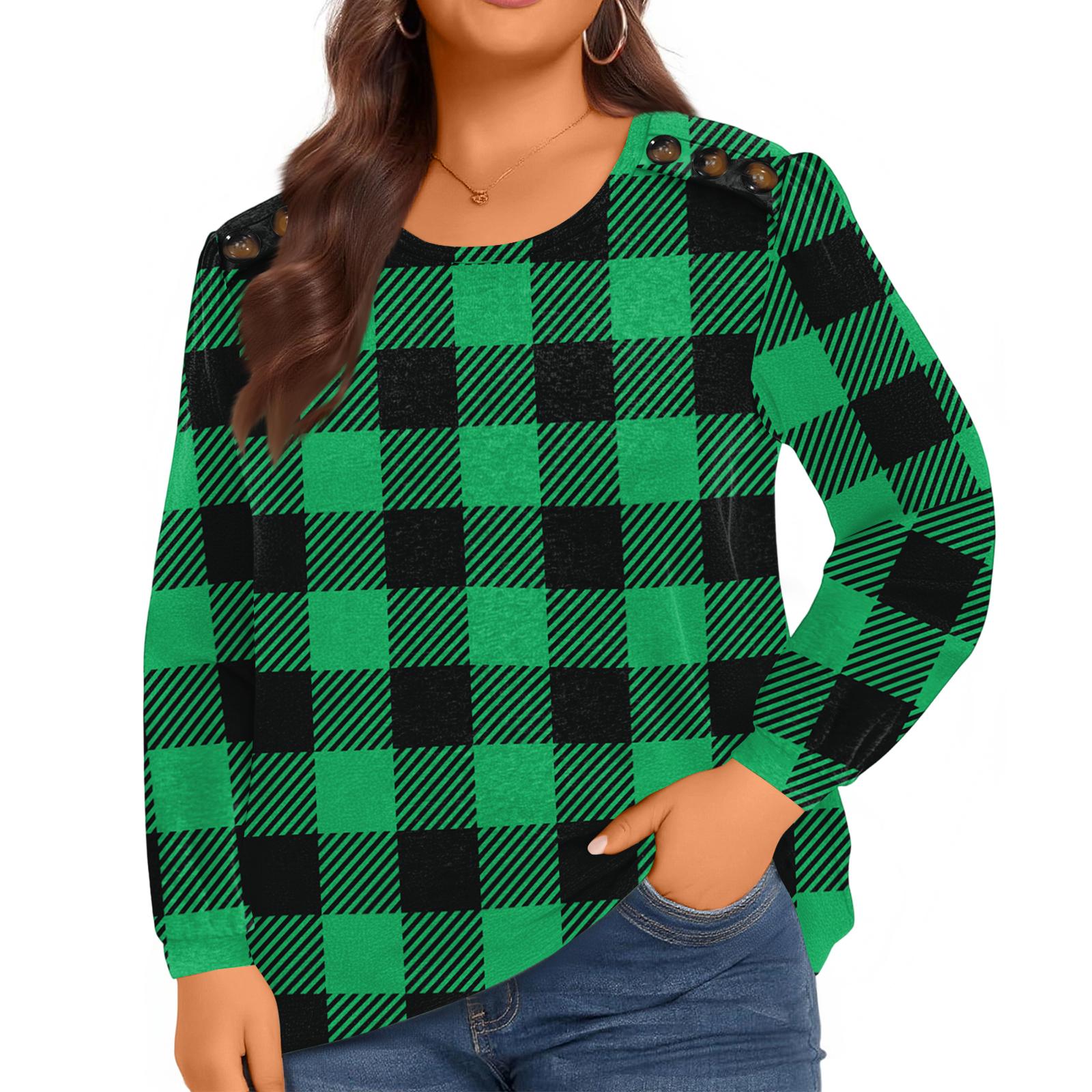 

Ladies Elegant Plaid Button Up Plus Size Women s Long Sleeved Top XXXXXL