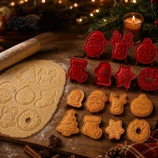 Christmas Theme Cutters Hand Press Pie Mold Plastic Pastry Dough Cookie Molds for Kids Neatly Cut DIY Holiday Treats Handmade