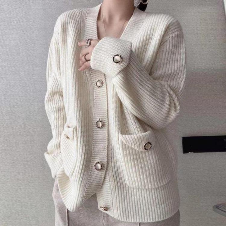Loose Knitted Cardigan Coat for Women Fashion Versatile Sweater Autumn Winter S абрикосовый