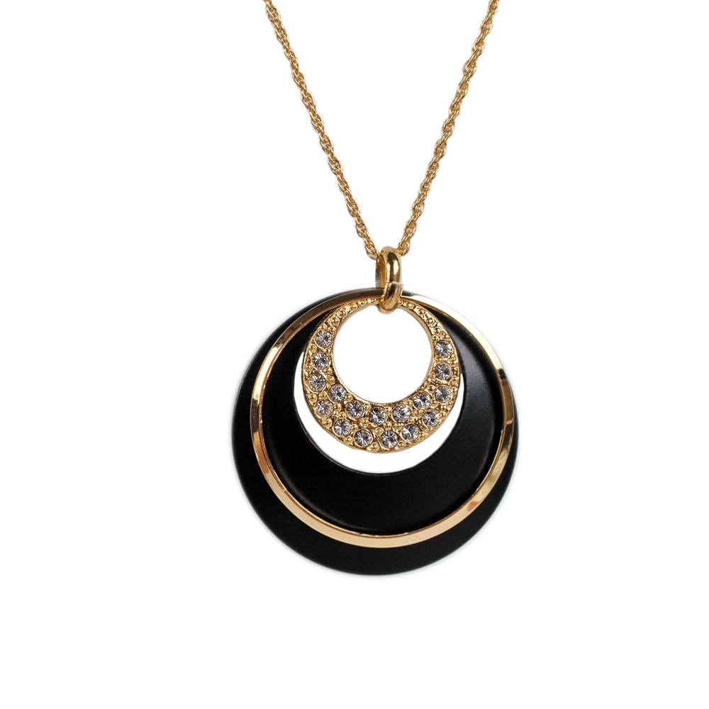 

[MELODY] [Melody Accessories] Made in Japan Three Open Moon Long Pendant (OP-128) Long Necklace Type A Gold Color x Black