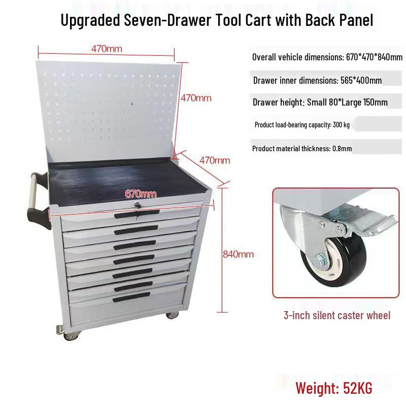 Movable Three-Layer Hand Cart: Multi-functional Auto Repair & Household Tool Box with Cabinet Door