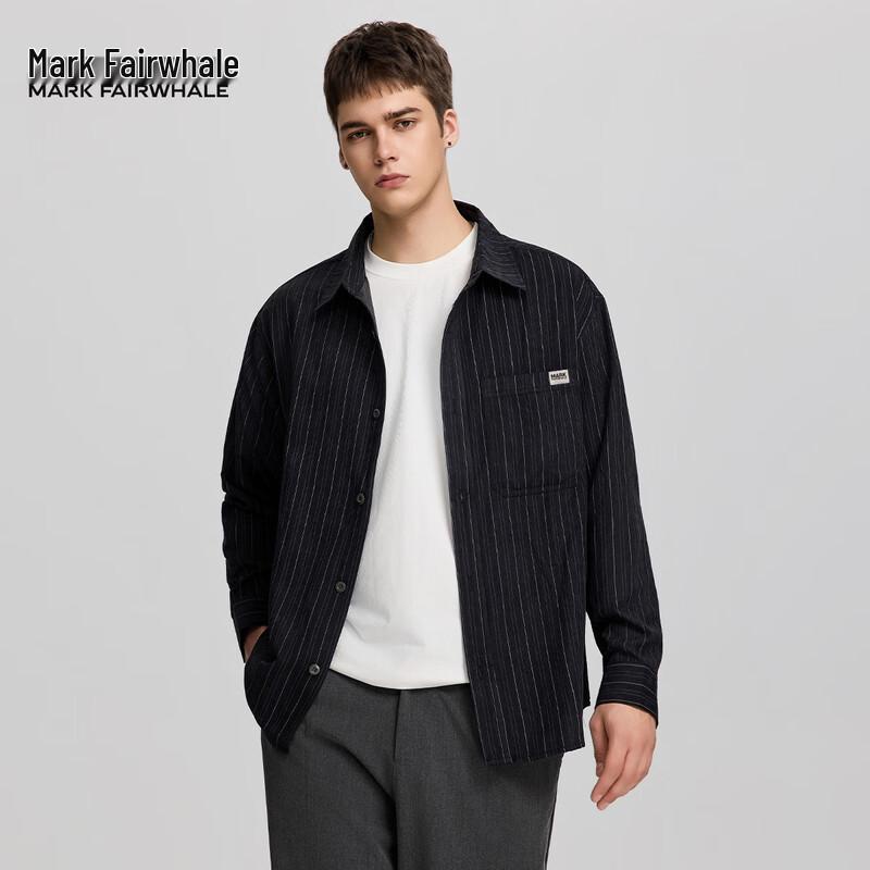 Mark Fairwhale Men s Casual Striped Long Sleeve Lapel Shirt M