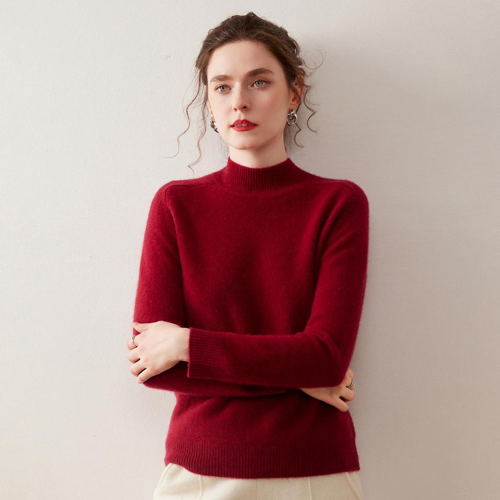 Women's Cashmere Half-High Neck Sweater - Winter 2025, Gentle Loose Slimming Warm Base Layer.