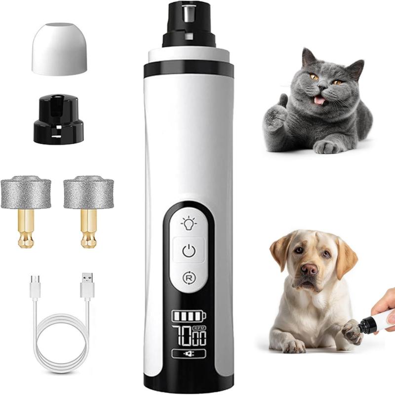 2026 Hund Katze Nagel Schleifer 3 Geschwindigkeiten mit LED Licht & Wiederaufladbarem USB Laden Haustier Nagel Leise Pflege Schere
