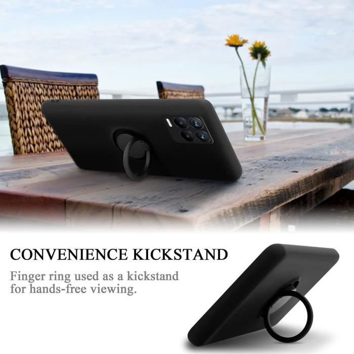 Protective Case - E.F.CONNECTION - Realme C21Y - Black Silicone - Support Ring - Flexible