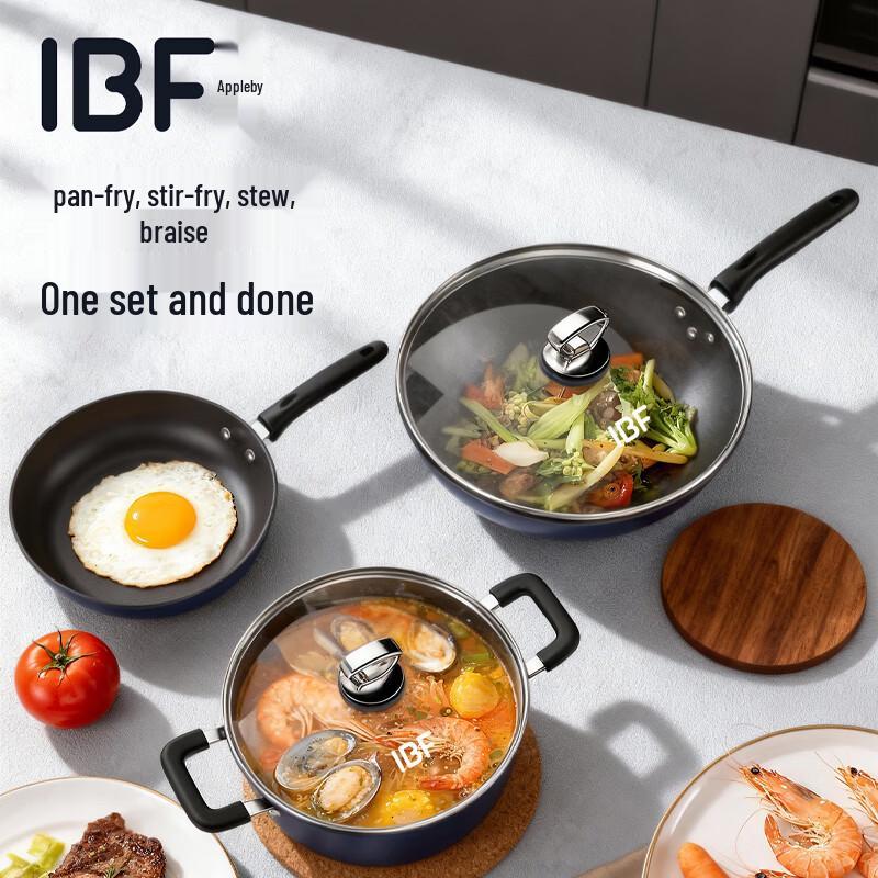 IBF Sky Season Azure Blue 3-Piece Cooking Pot Set