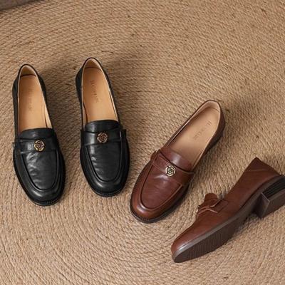 French Soft Black Camellia Loafers 2025 Autumn and Winter New Fashion British Style One-pedal Platform Single Shoes Women