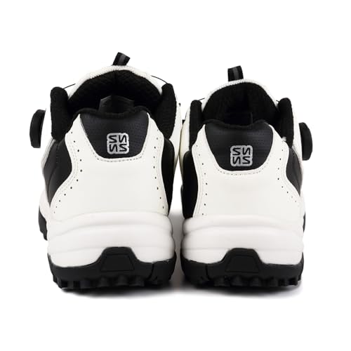 Four Sense Herren Golfschuhe mit Zifferblatt, Spikeless, Sportschuhe, Trekkingschuhe, Wanderschuhe, Weiß/Schwarz, Größe 27.5cm