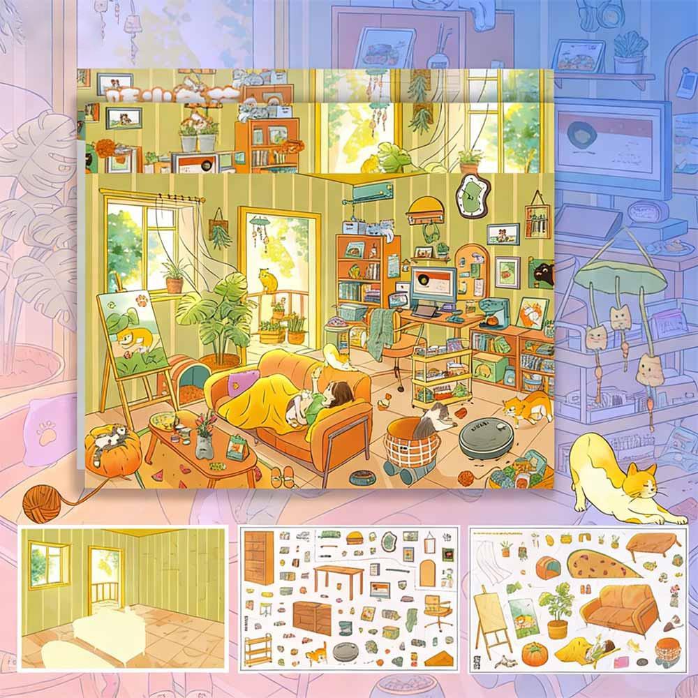 Green Plant Series Landscape Stickers Hand Stacked Miniature Scenes 3D Cartoon Stickers Kawaii Style 3D Supermarket