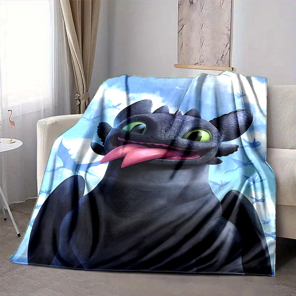 1Pc Cute Black Dragon Out Tongue Flannel Fleece Blanket Soft Warm Throw Blanket For Sofa Bed Couch Home Decor Travel Nap Blanket Xmas Gift Q1679