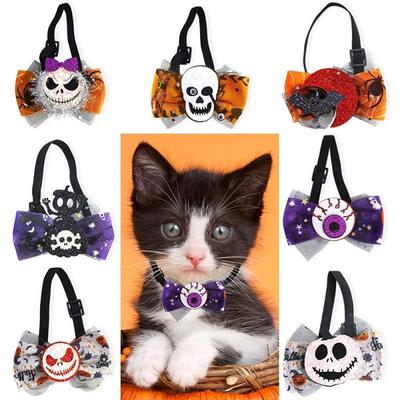 Halloween Mesh Bow Collar Skull Ghost Face Bat Tie Dog Cat Adjustable Bow Tie Pet Party Decoration Accessories