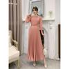 Women Slim Pleated Maxi Dress with Belt Female Streetwear Vintage Dress Tie Front Dress  Robe