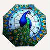 1pc Peacock StainedGlass Automatic Open/close, Heavy-Duty Iron Frame & 8-Rib structure, Compact Folding Umbrella for Women/Men, All-Season Travel, Hal