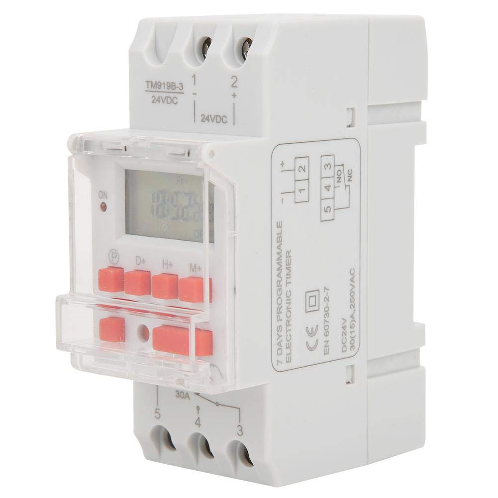 Digital Timer Programmable Timer Relay, DC 24V 30A Weekly 1224 Hours Timer Switch, LCD On-Off Control Programmable Time Relay, OnOff Digital Timer