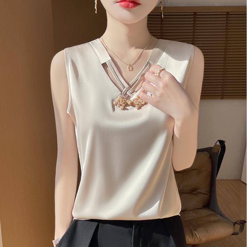 Summer thin camisole women's suit with sleeveless imitation silk satin bottoming shirt design niche top
