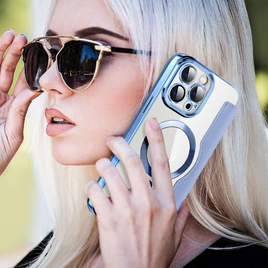 

Чехол для телефона Yousheng с прозрачной задней панелью и гальваническим покрытием, устойчивый к падениям, раскладной чехол из искусственной кожи для iPhone 15/15Pro/15Plus/15Pro Max For iphone 15 коричневый