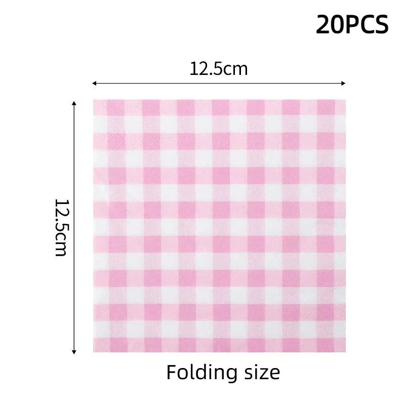 20 Sheets Colorful Gingham Disposable Paper Napkins Soft Absorbent For Picnics Birthday Wedding Holiday Table Decorations