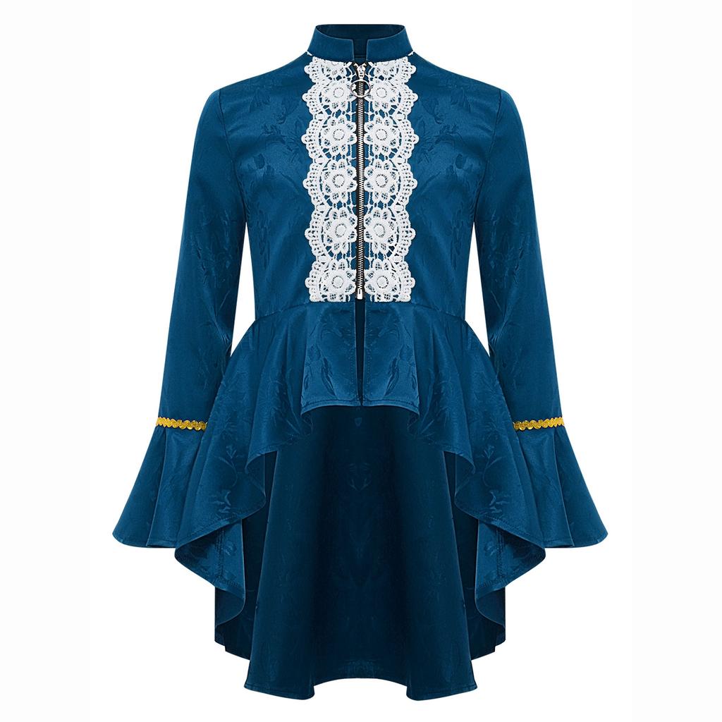 Girls Medieval Renaissance Costume Long Sleeves Lace Flounce Jacket Victorian Tailcoat Pirate Gothic Steampunk Outfit