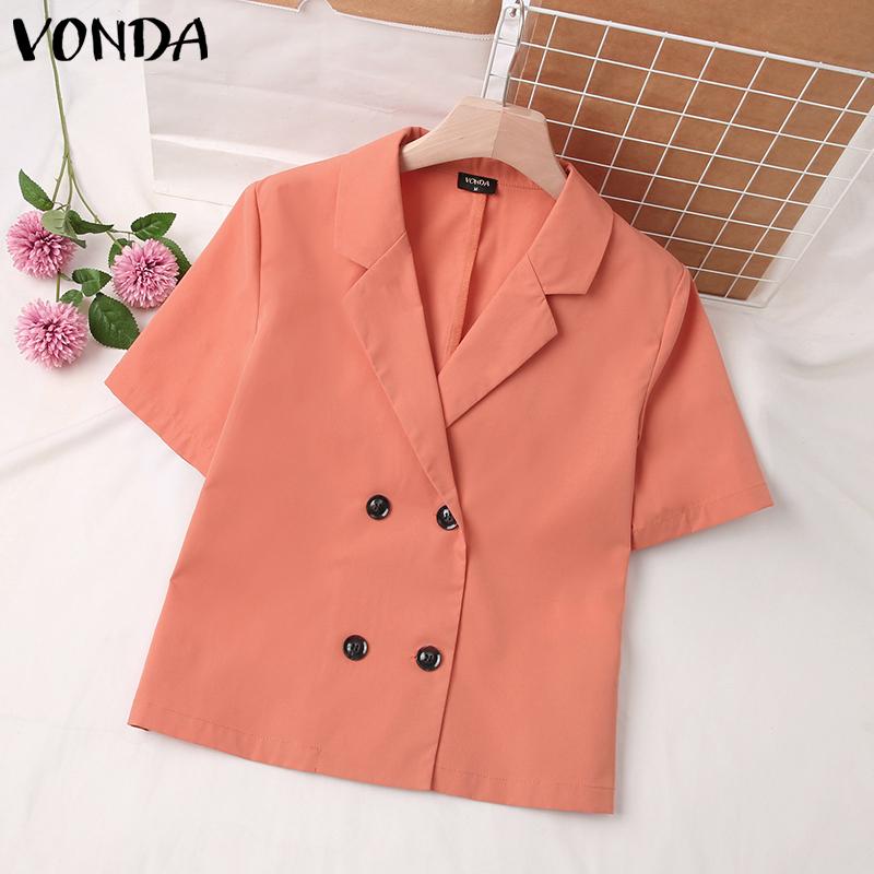 

VONDA Летние женские топы с короткими рукавами и V-образным вырезом на пуговицах