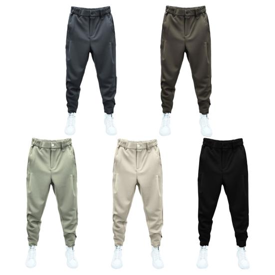 Pantalones informales para hombre, cintura elástica, botones, bragueta, pantalones largos, bolsillos, cierre de Color sólido, puños de cinta, pantalones de estilo deportivo de tenis