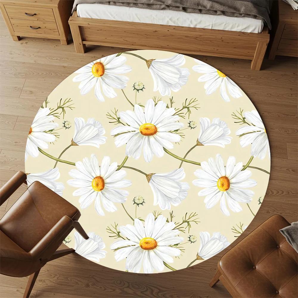 1pc Daisy Flower Pattern Round Chair Mat Area Rug - Non-Slip, Floor Mat for Office, Bedroom, and Indoor Decor C1118130