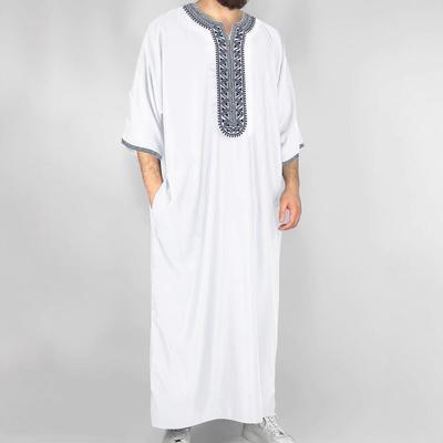2025 Moroccan Men's Embroidered Mid-Sleeve Ethnic Robe with Side Pockets