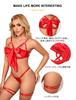 ohyeahlady Sexy Lingerie Plus Size Satin Panties with Cute Leg Bra and Panties Size 5XL Women's Set, Rings, Set, Underwired, Red,