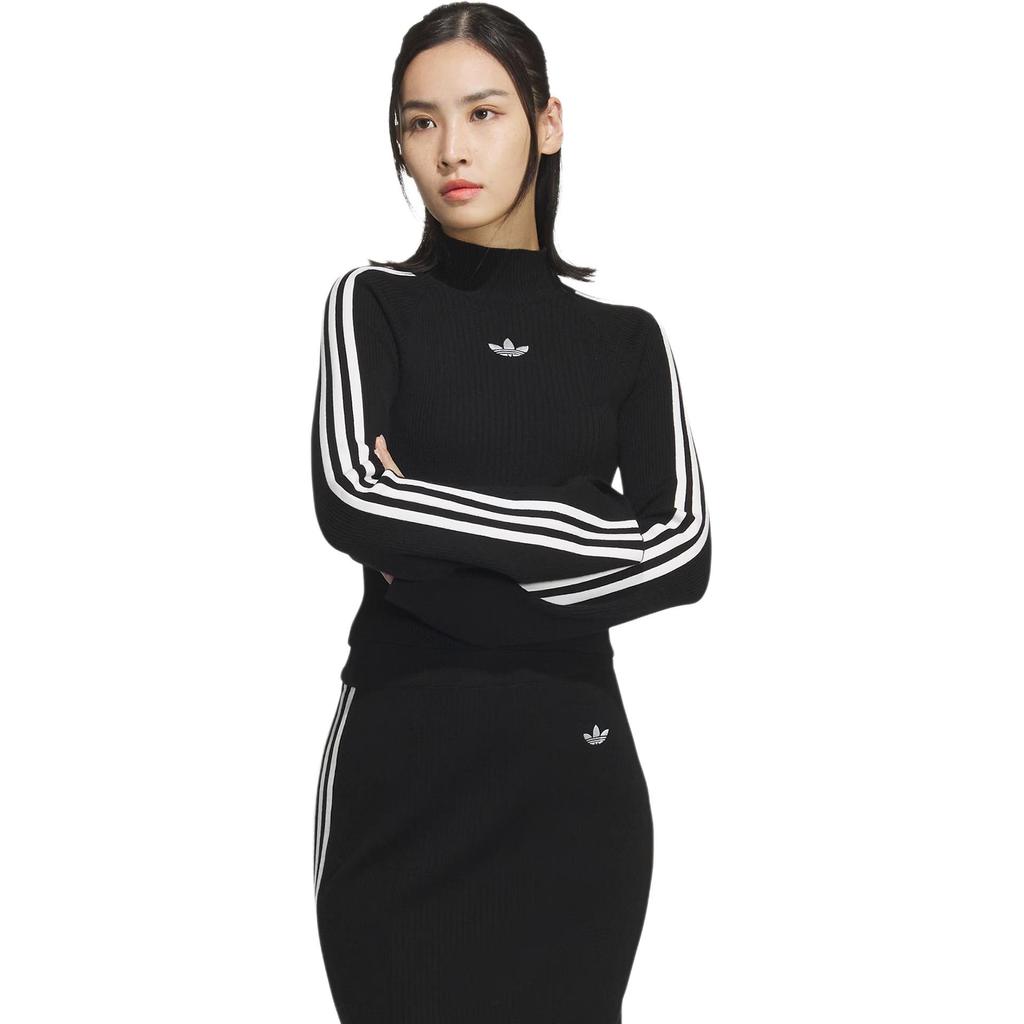 adidas Originals Premium Knit Turtleneck Sweater With Three Stripes Women Tops Black JI7058