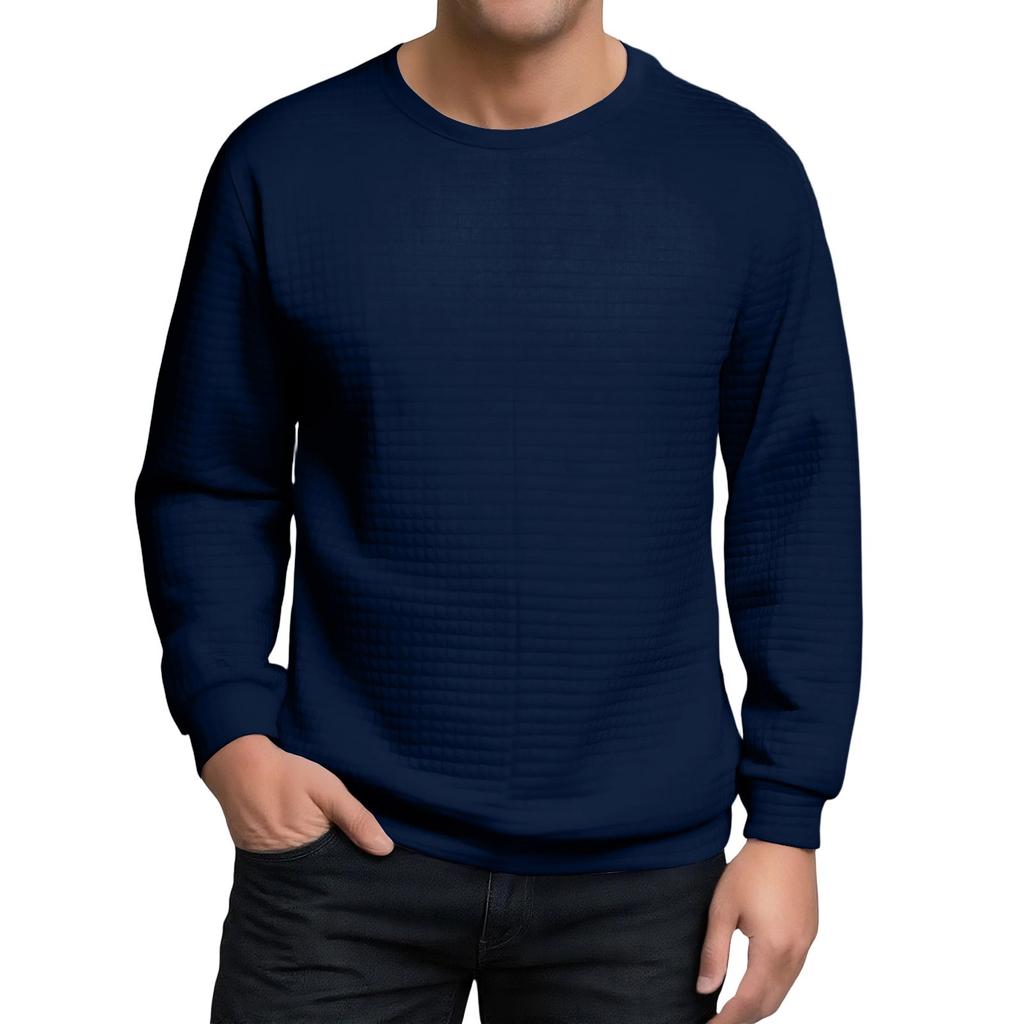 Men's Loose-fitting Casual Waffle-weave  Neck Long-sleeved Top