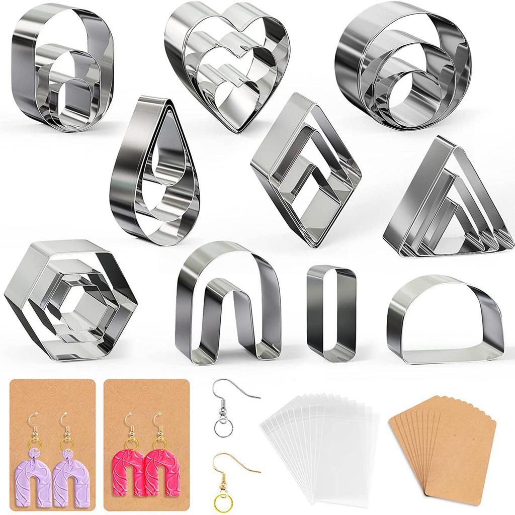 142pcs Clay Cutters 24 Shapes Clay Earring Cutters with Earring Hooks Jewelry Earring Cutters for Clay Jewelry Making