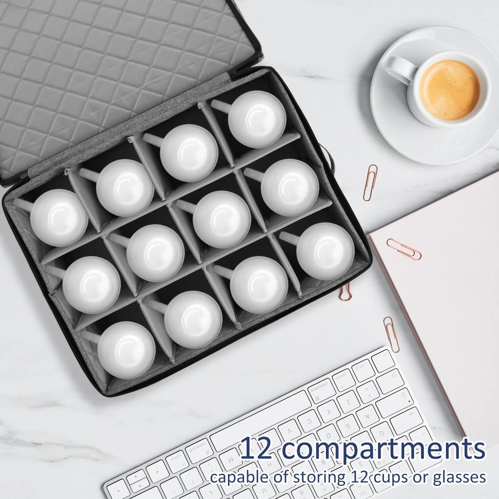 Oxford cloth Stackable Mug Storage Box with zipper for 12pcs Cups Organizer box for Kitchen Cabinets Space-Saving Cup Holder