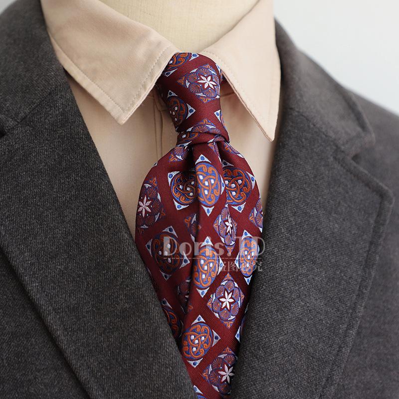 Retro 8Cm Light Luxury Casual Dress Navy Green Brown Pattern Men'S Suit And Tie