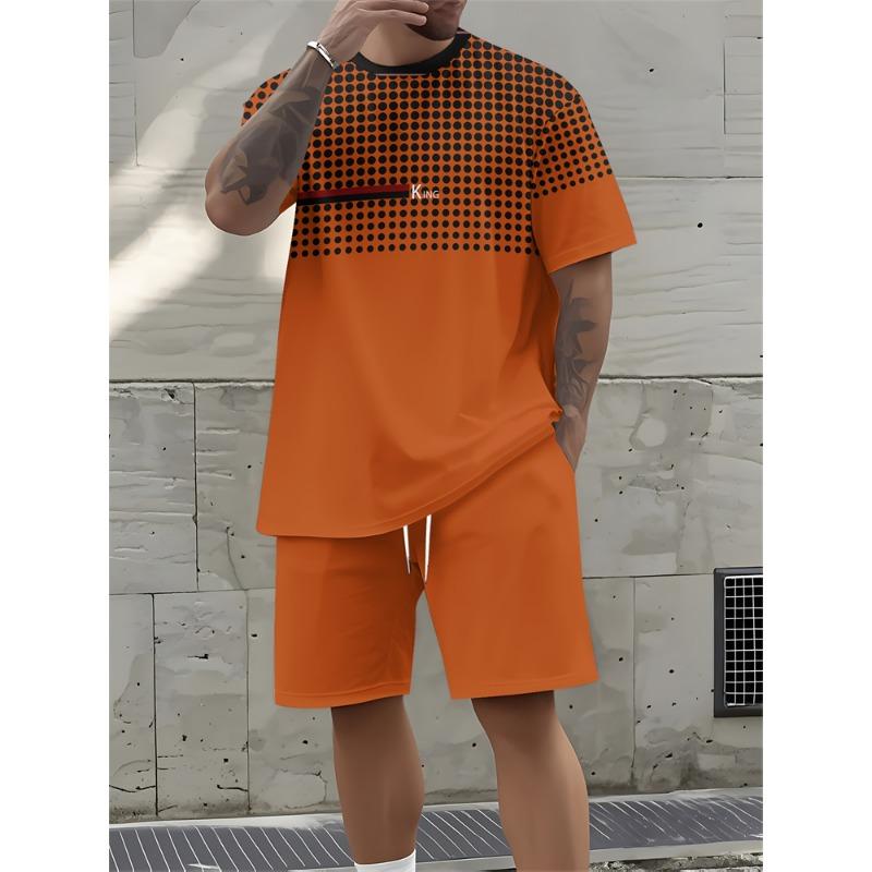 Summer New Letter Print Men's Suit Fashion Short Sleeve Shorts Suit Outdoor Street Men's Sports Shorts Daily Casual Pants