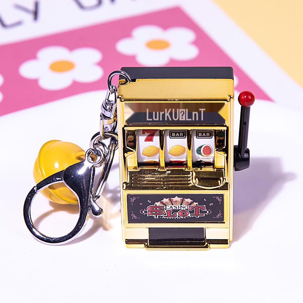 Retro Joystick Fruit Machine Keychain: Playable Spin Wheel Pendant Toy