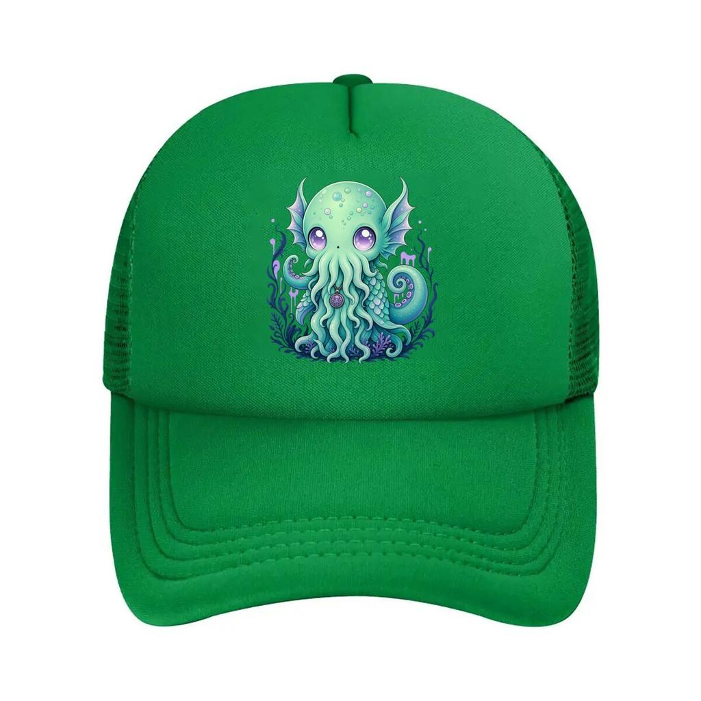 Cute Cthulhu Chibi Sea Monster Illus Mesh Baseball Cap For Womens Unisex FeUnisex Beach Dad Hat Hip Hop